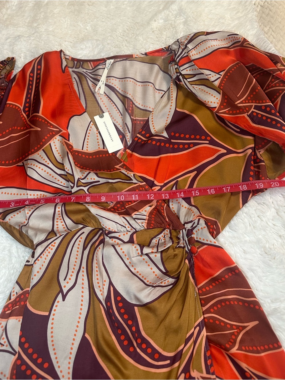Anthropologie Floral Printed Midi Dress XS NWT Satin Faux Wrap Long Sleeve $170 - Picture 11 of 14